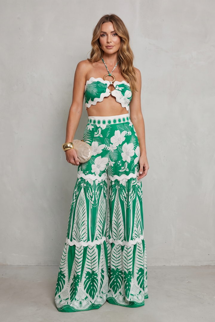 Women's Halter Crop Top and Wide Leg Trouser Set Andrelise, view 2 - Elena Harper