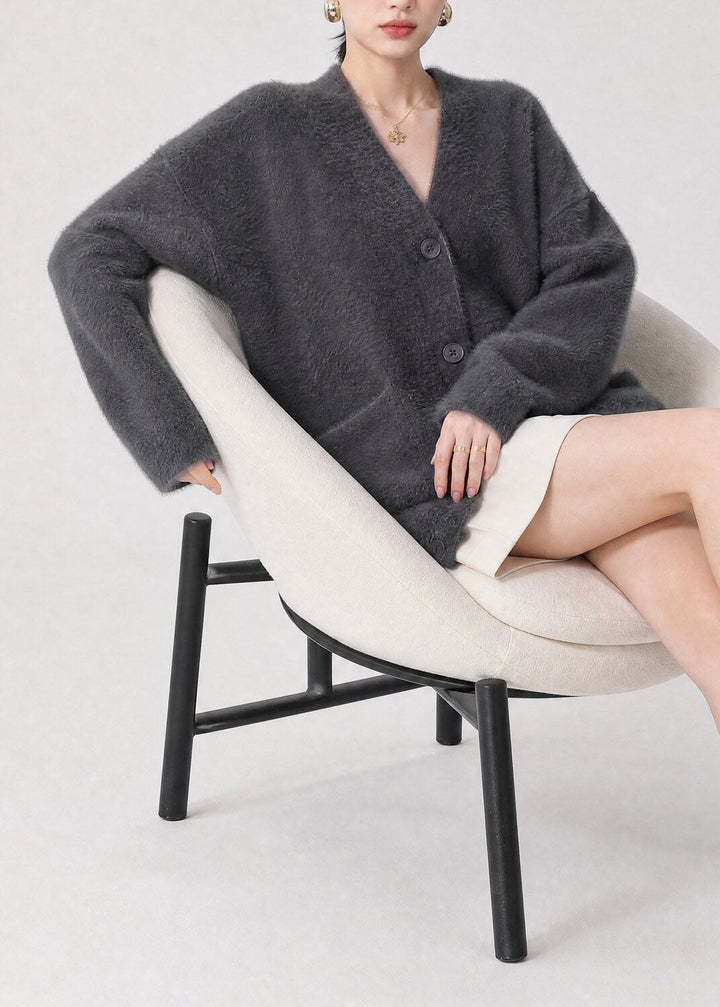 Women's Cardigan with V-Neck, Buttons, and Pockets