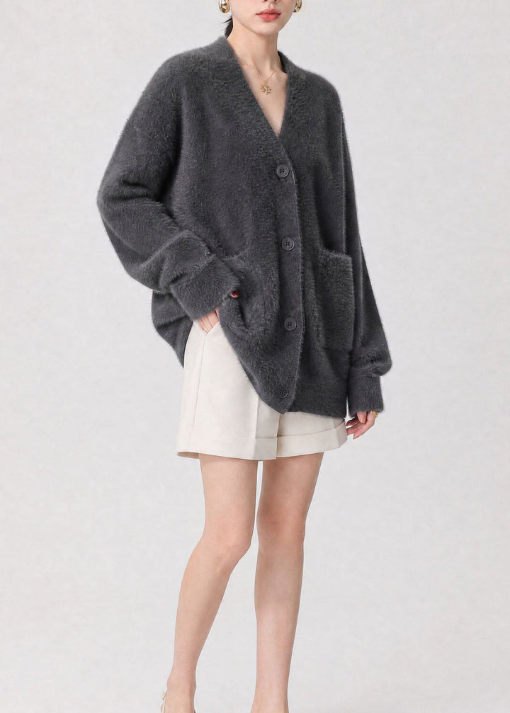 Women's Cardigan with V-Neck, Buttons, and Pockets