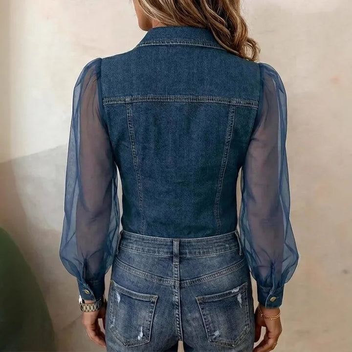 Women's Denim Shirt with Sheer Sleeves