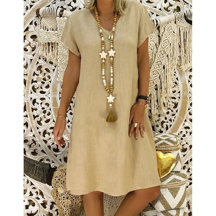 Samaira | Women's Midi Dress with V-Neck and Short Sleeves | Soft