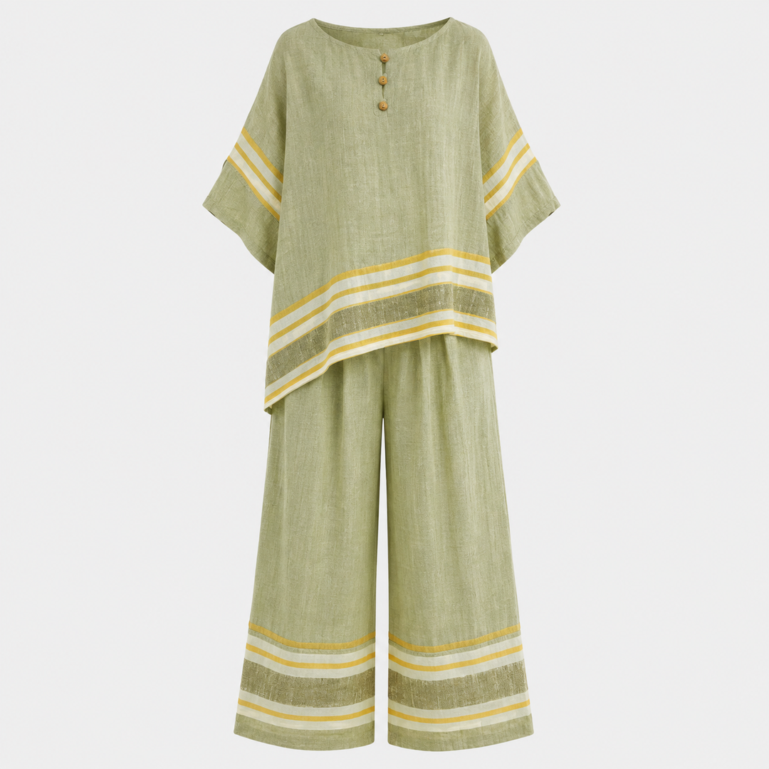 Green Striped Co Ord Set Summer Holiday