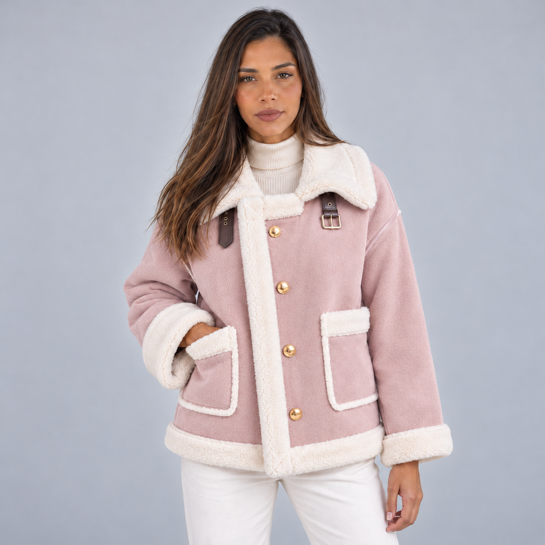 Montarello Women's Jacket Suede-Look Borg Aviator Button Front