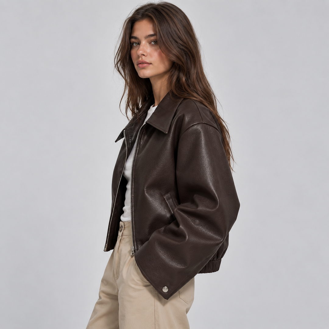 Montarello Women's Faux Leather Jacket Biker Lapel Collar