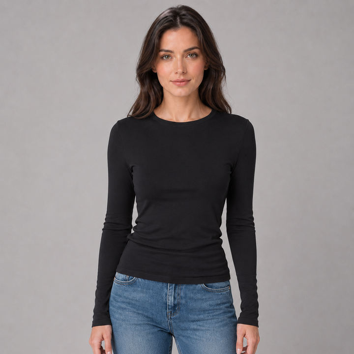 Montarello Women's Long Sleeve Top, Fitted Cut, Round Neck