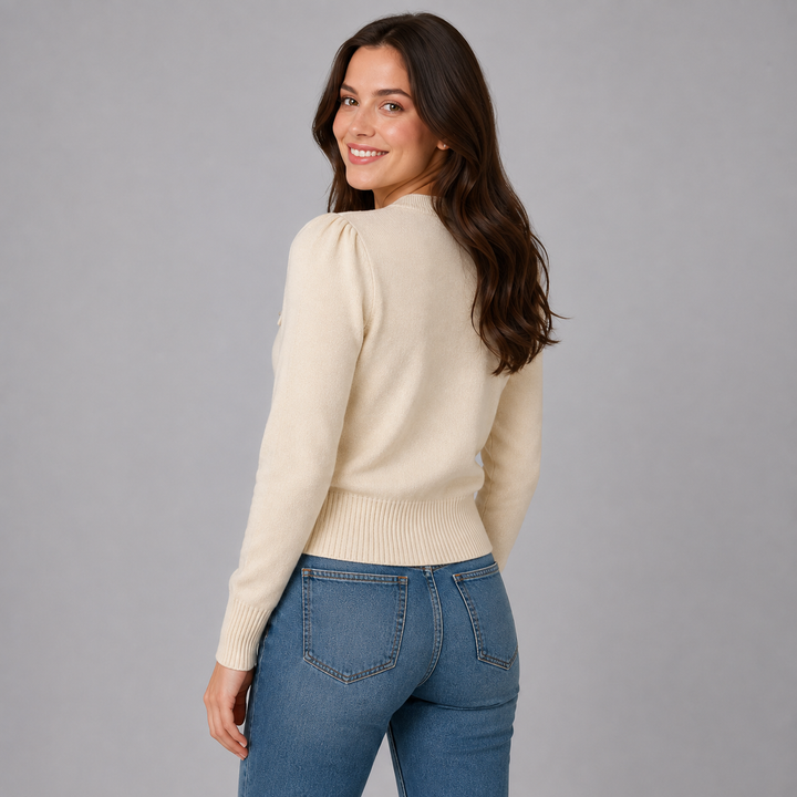 Short women's cardigan Montarello, round neck, gold buttons