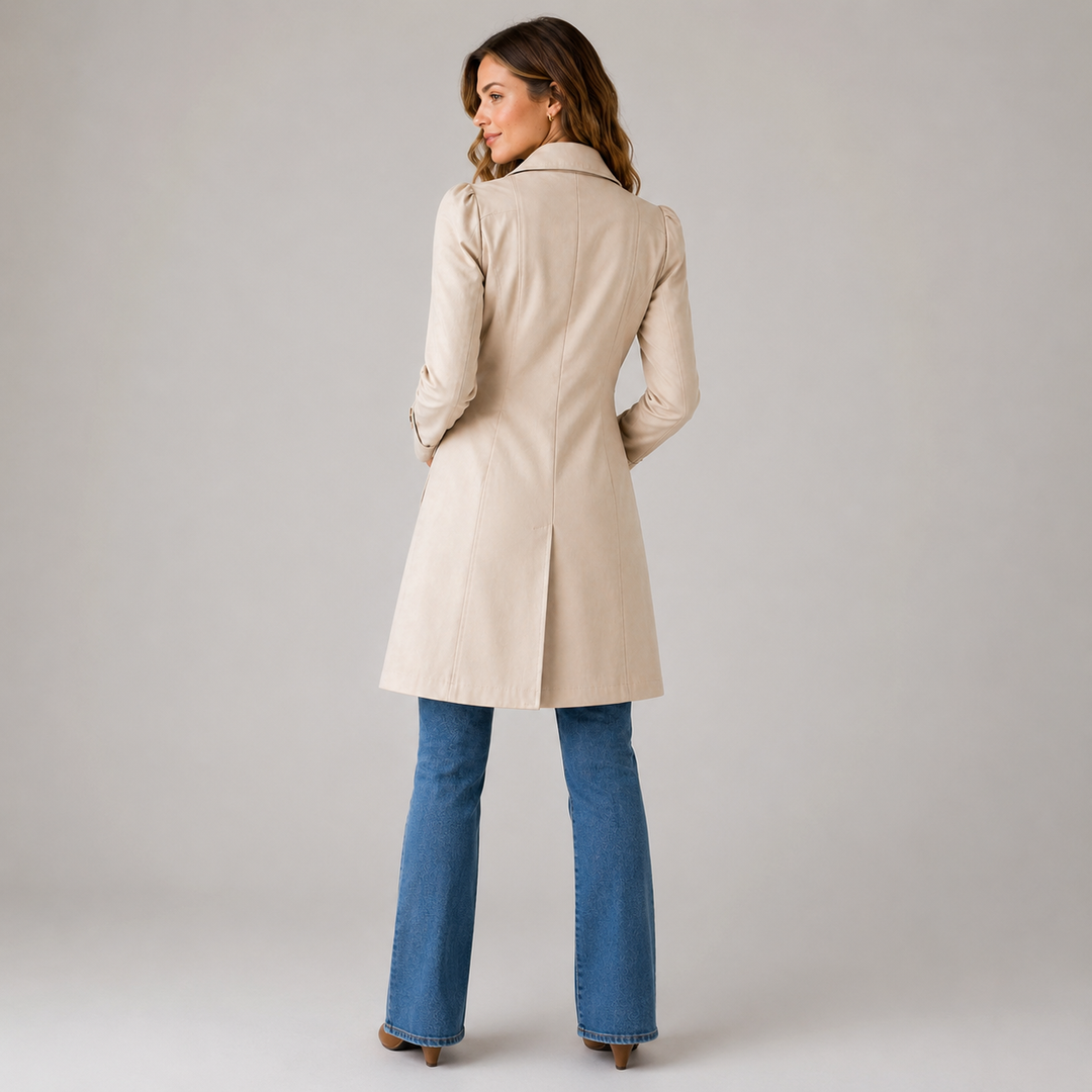 Montarello Women's Trench Coat Short Button Front Tailored, view 2 - Elena Harper