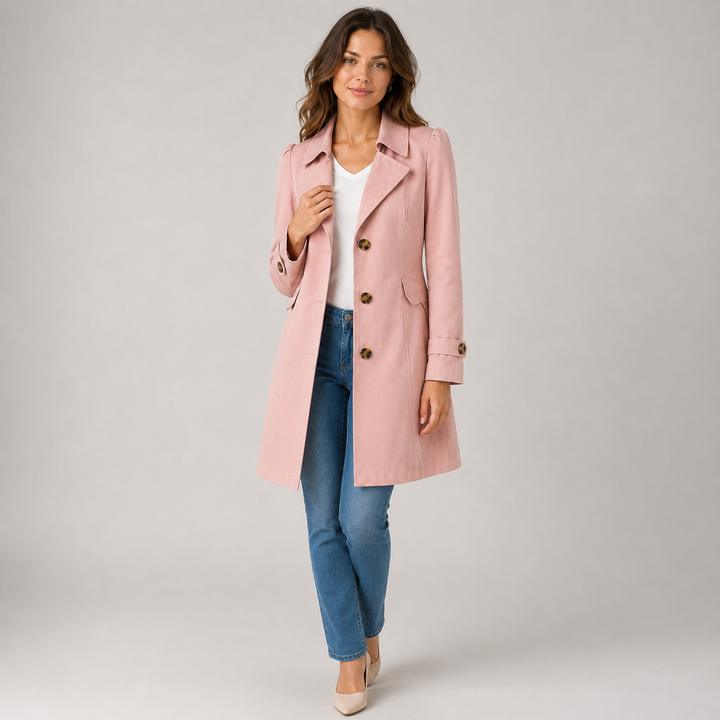 Montarello Women's Trench Coat Short Button Front Tailored, view 3 - Elena Harper