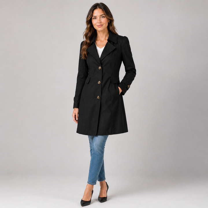 Montarello Women's Trench Coat Short Button Front Tailored, view 4 - Elena Harper
