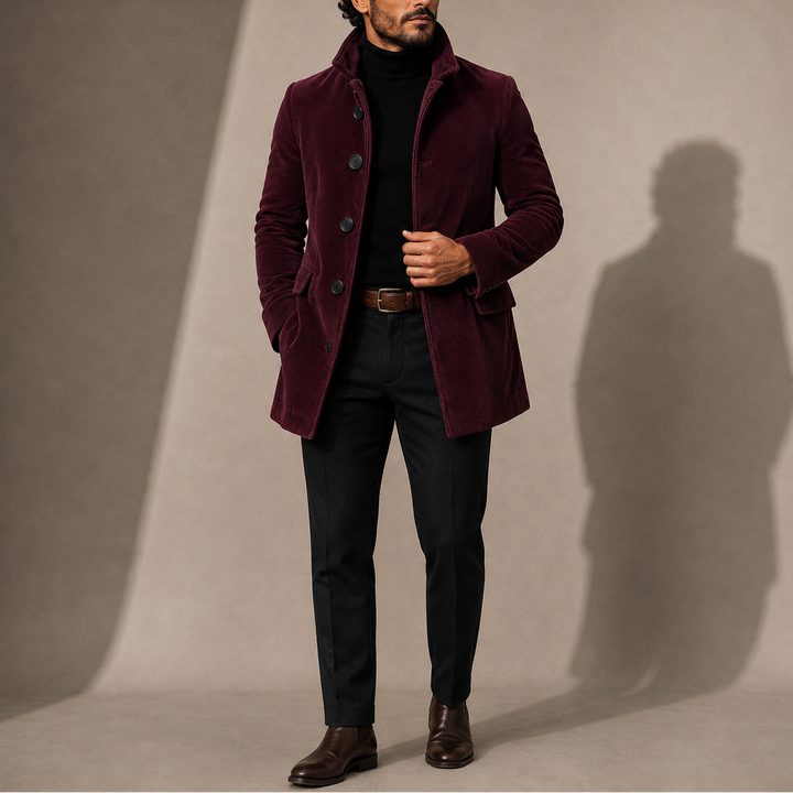 Men's Winter Coat with Stand-Up Collar - Tailored Coat