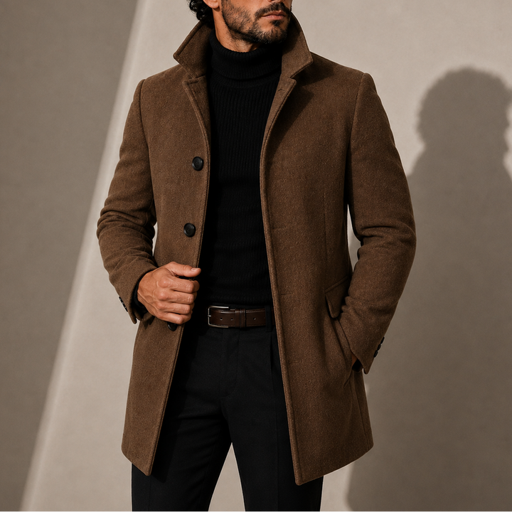 Men's Winter Coat with Stand-Up Collar - Tailored Coat