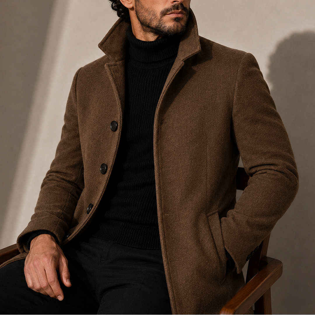 Men's Winter Coat with Stand-Up Collar - Tailored Coat