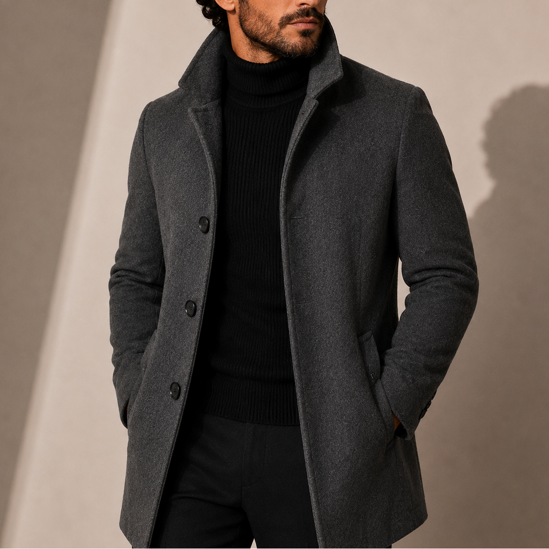 Men's Winter Coat with Stand-Up Collar - Tailored Coat