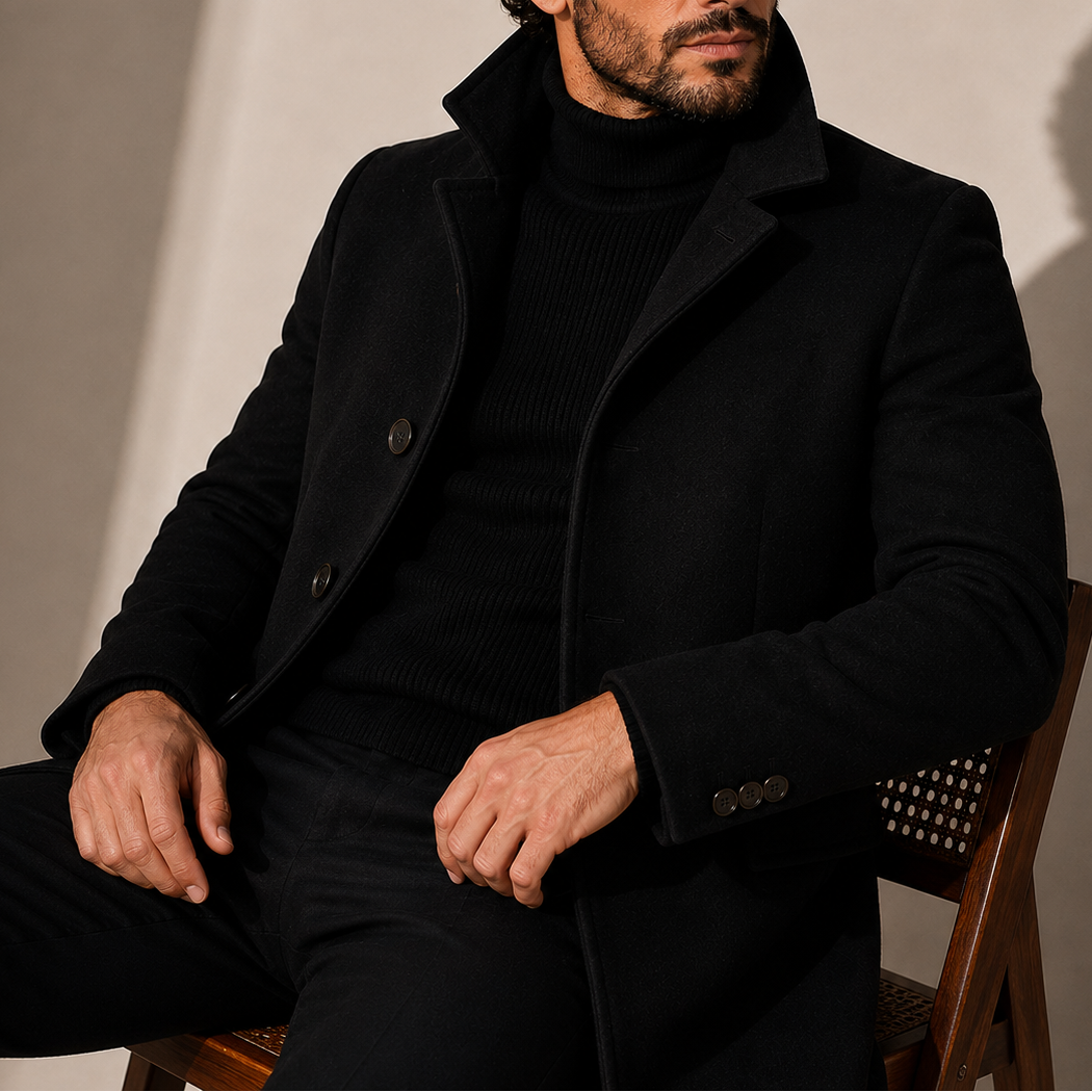 Men's Winter Coat with Stand-Up Collar - Tailored Coat