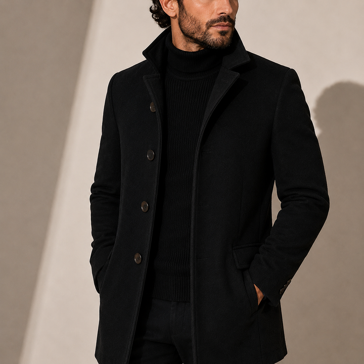 Men's Winter Coat with Stand-Up Collar - Tailored Coat