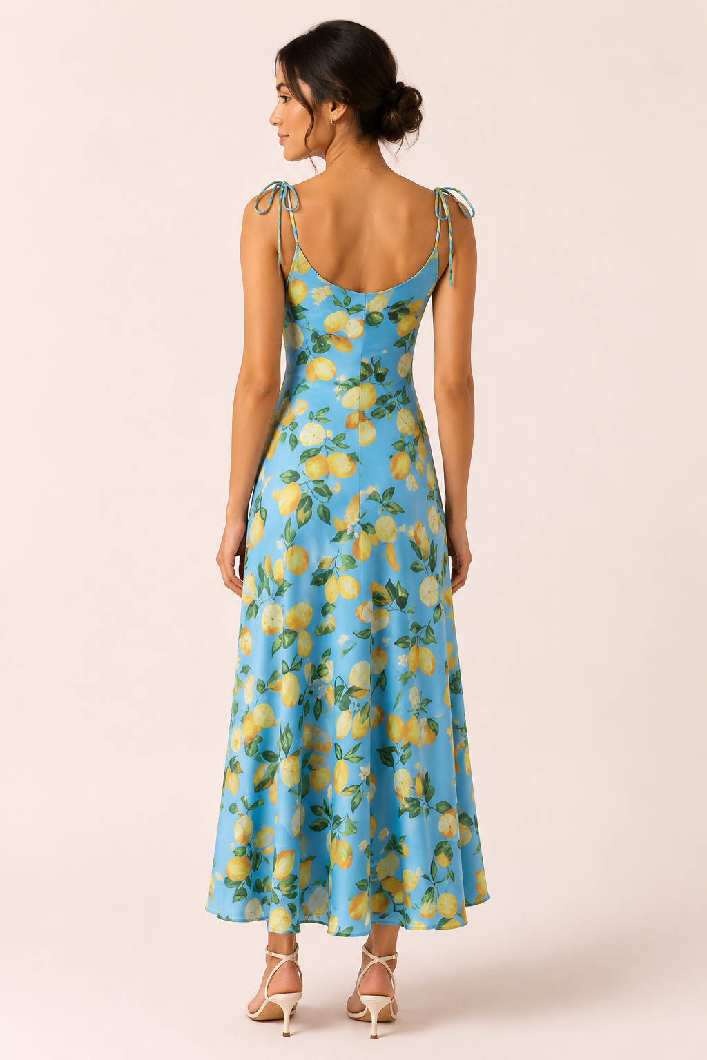Long women's dress with vintage lemon print and bow - Élodie