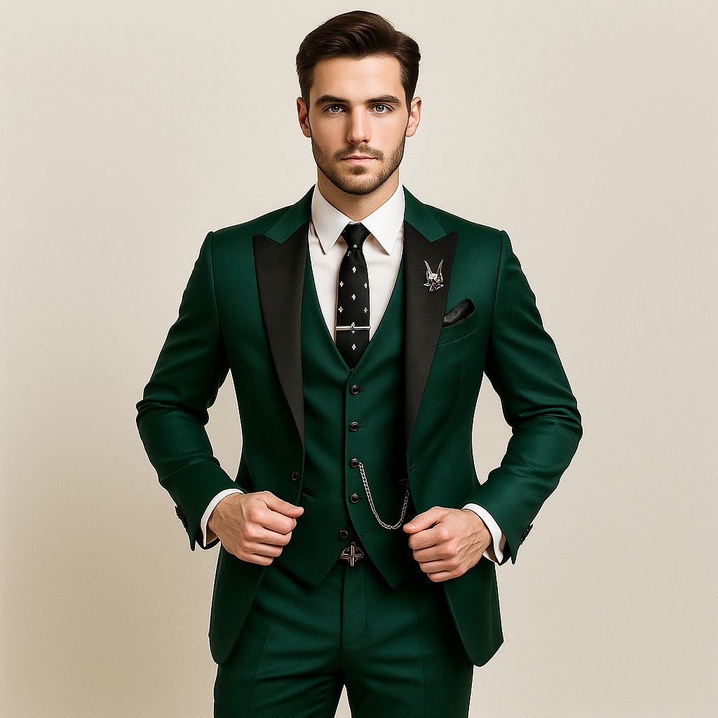 Harrington Oxford Men formal three-piece suit black peak lapels, view 2 - Elena Harper
