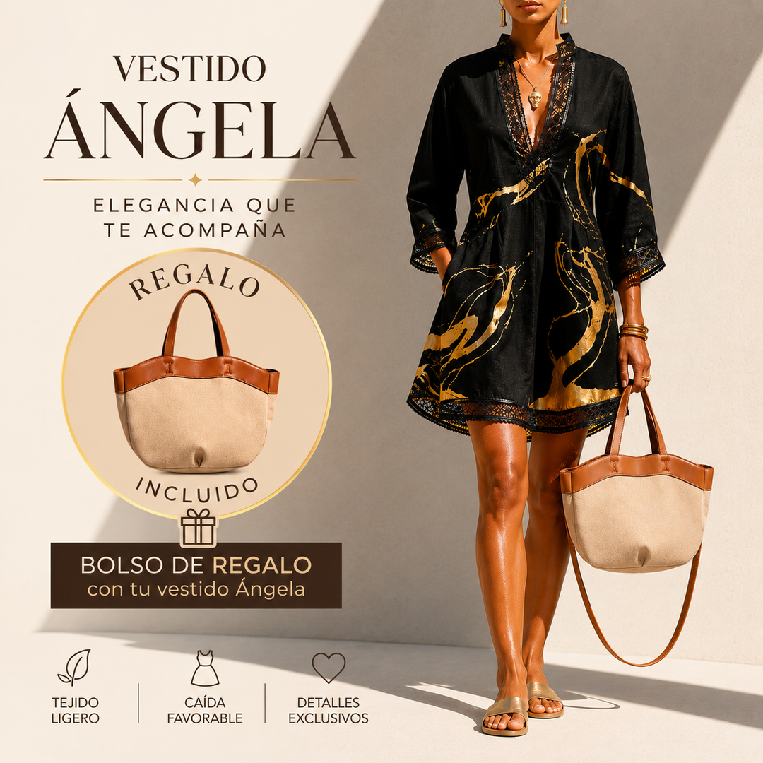 Ángela Golden Marble Dress with Crochet Lace, view 8 - Elena Harper