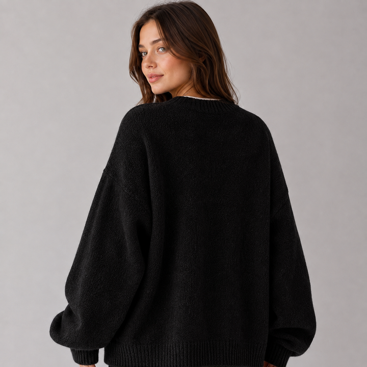 Women's Montarello Sweater with Round Neck, Dropped Shoulders, and Side Slits