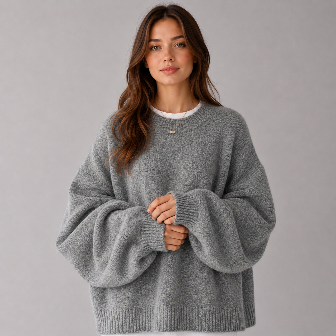 Women's Montarello Sweater with Round Neck, Dropped Shoulders, and Side Slits