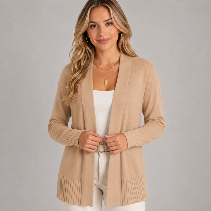 Long Women's Cardigan Montarello with V-Neck and Dropped Shoulders