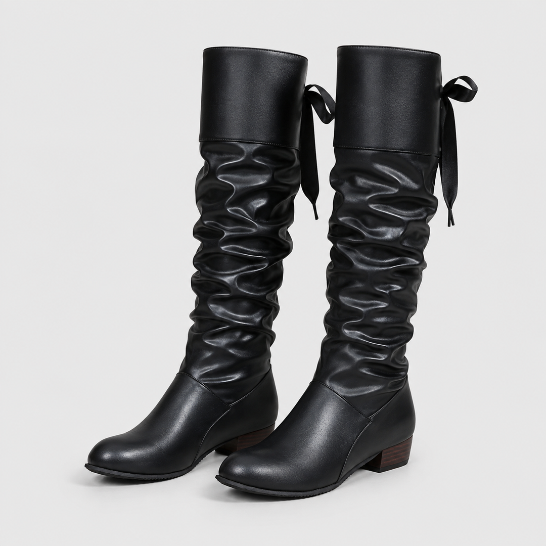 Montarello Women's Knee-High Boots with Square Heel and Bow