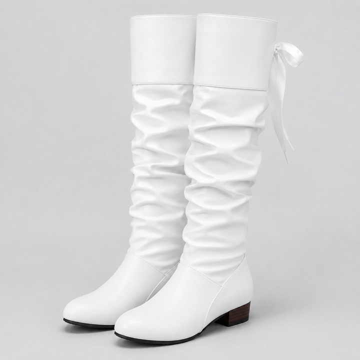 Montarello Women's Knee High Boots Block Heel Bow