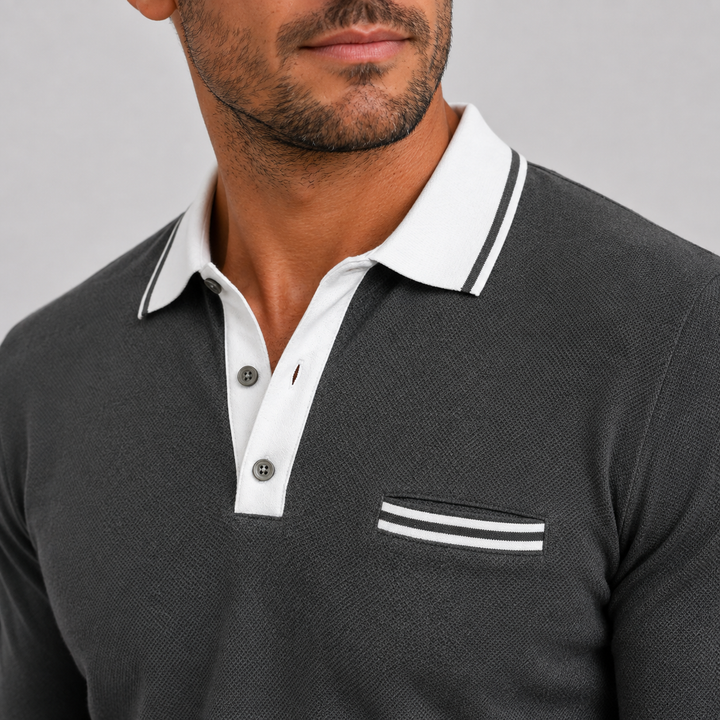 Men's Montarello Long Sleeve Polo with Contrast Collar