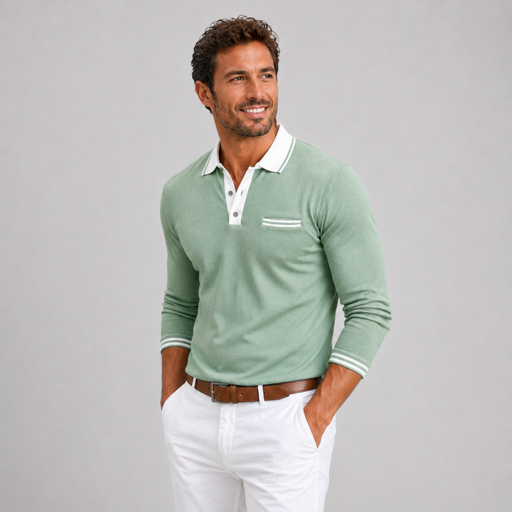 Men's Montarello Long Sleeve Polo with Contrast Collar