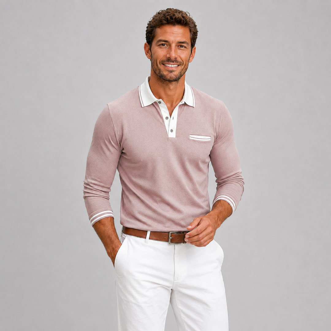 Men's Montarello Long Sleeve Polo with Contrast Collar