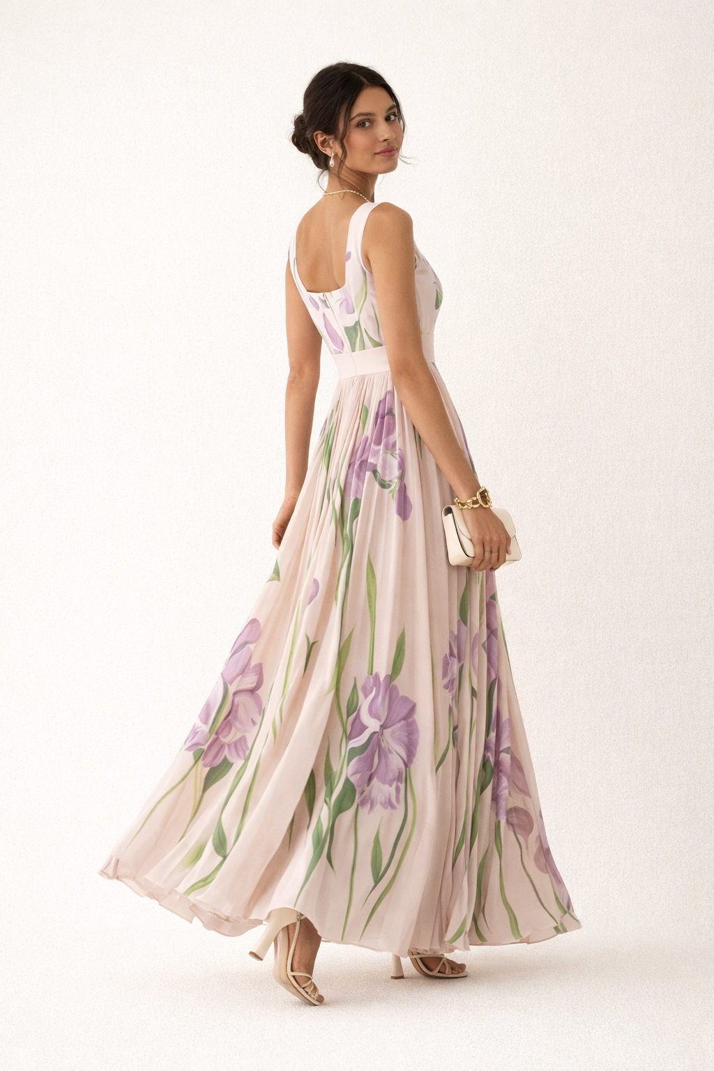 Elegant Floral Pleated Long Dress for Women - Leonore