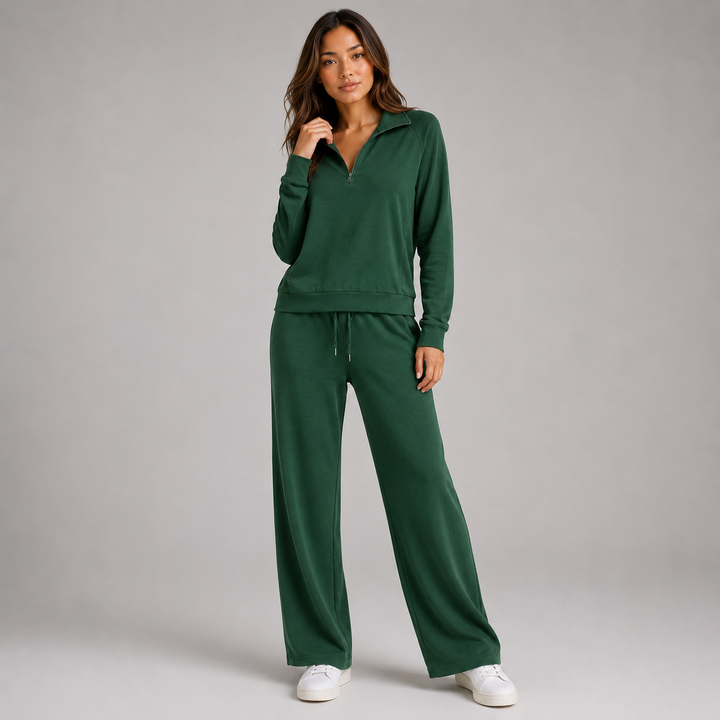 Montarello Women's Indoor Set, Half-Zip, High Collar, Wide Legs