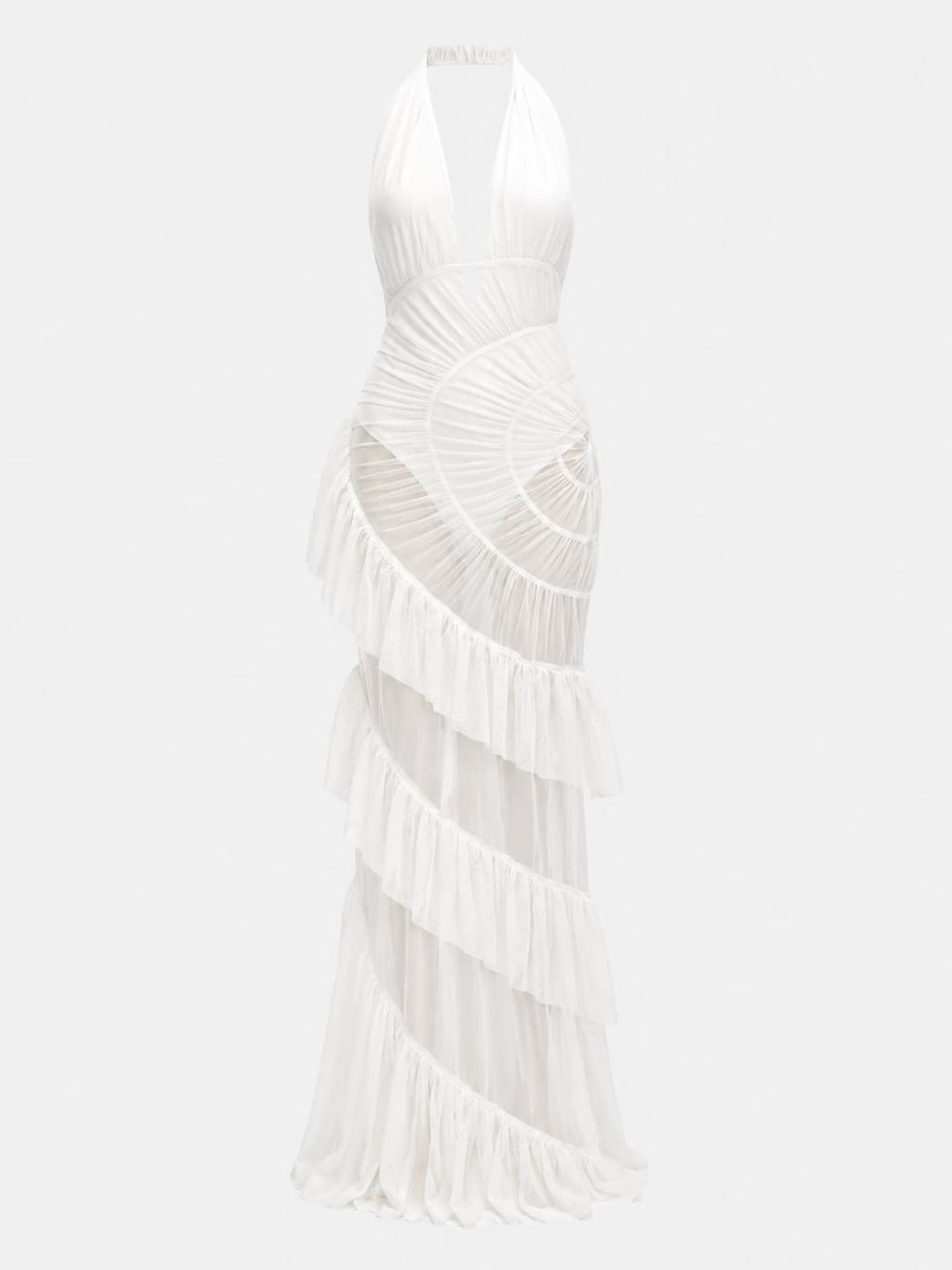 Sculpted Halter Ruffle Maxi Dress