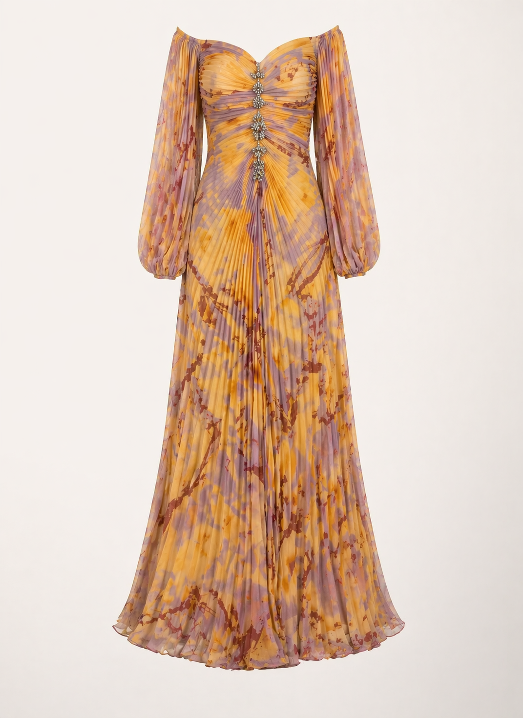Elegant long pleated dress for women with slit - Lucía