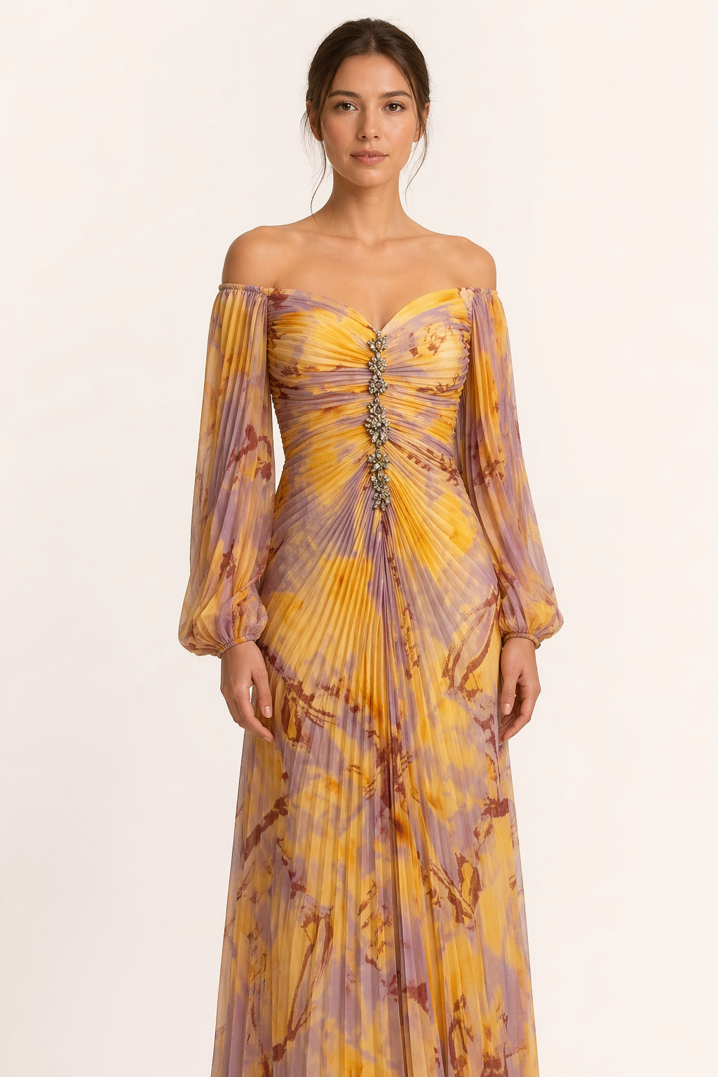 Elegant long pleated dress for women with slit - Lucía