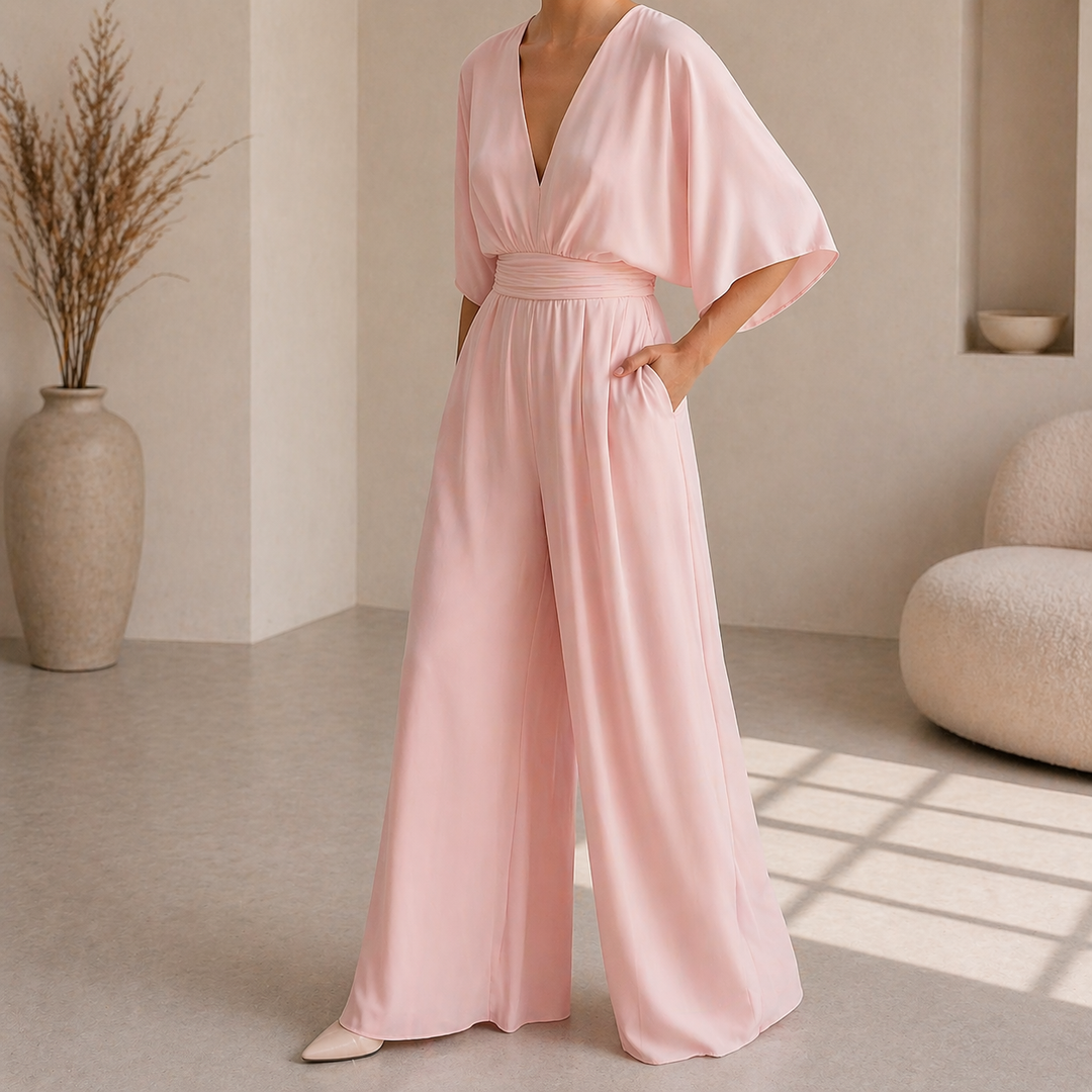 Women's V-Neck Wrap Jumpsuit - Chic and Fluid