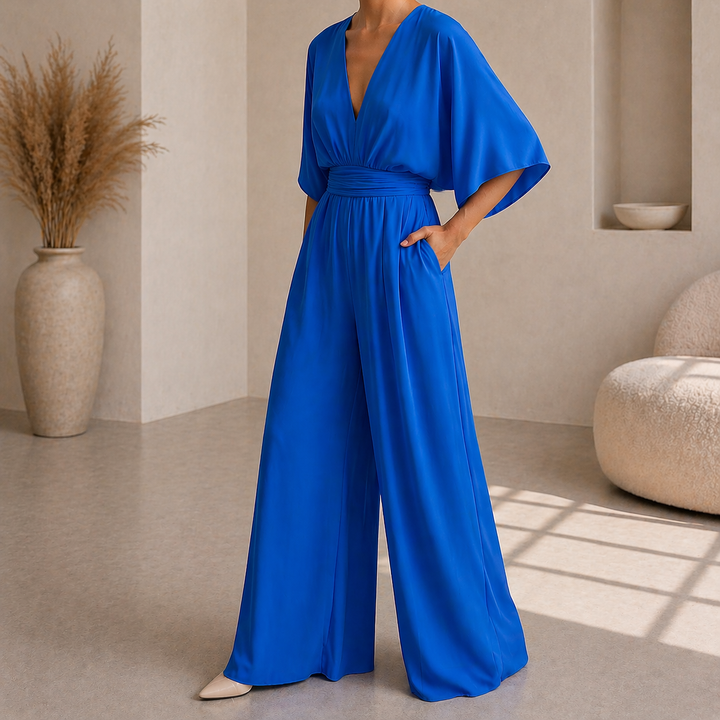 Women's V-Neck Wrap Jumpsuit - Chic and Fluid