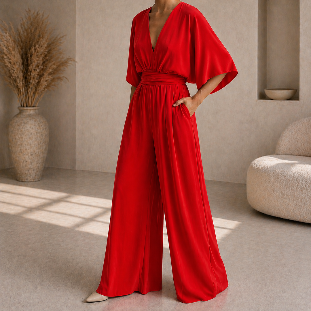 Women's V-Neck Wrap Jumpsuit - Chic and Fluid