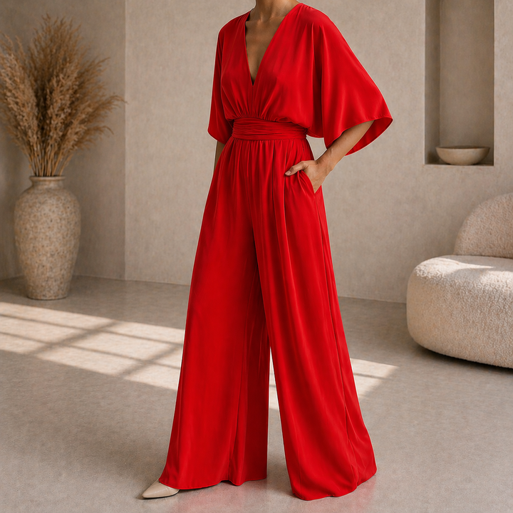 Women's V-Neck Wrap Jumpsuit - Chic and Fluid