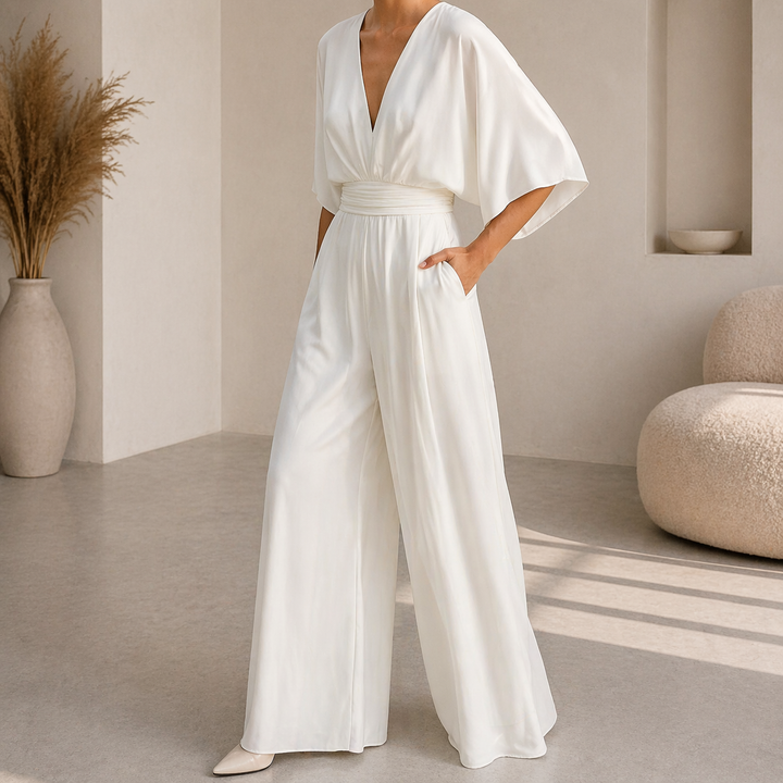 Women's V-Neck Wrap Jumpsuit - Chic and Fluid
