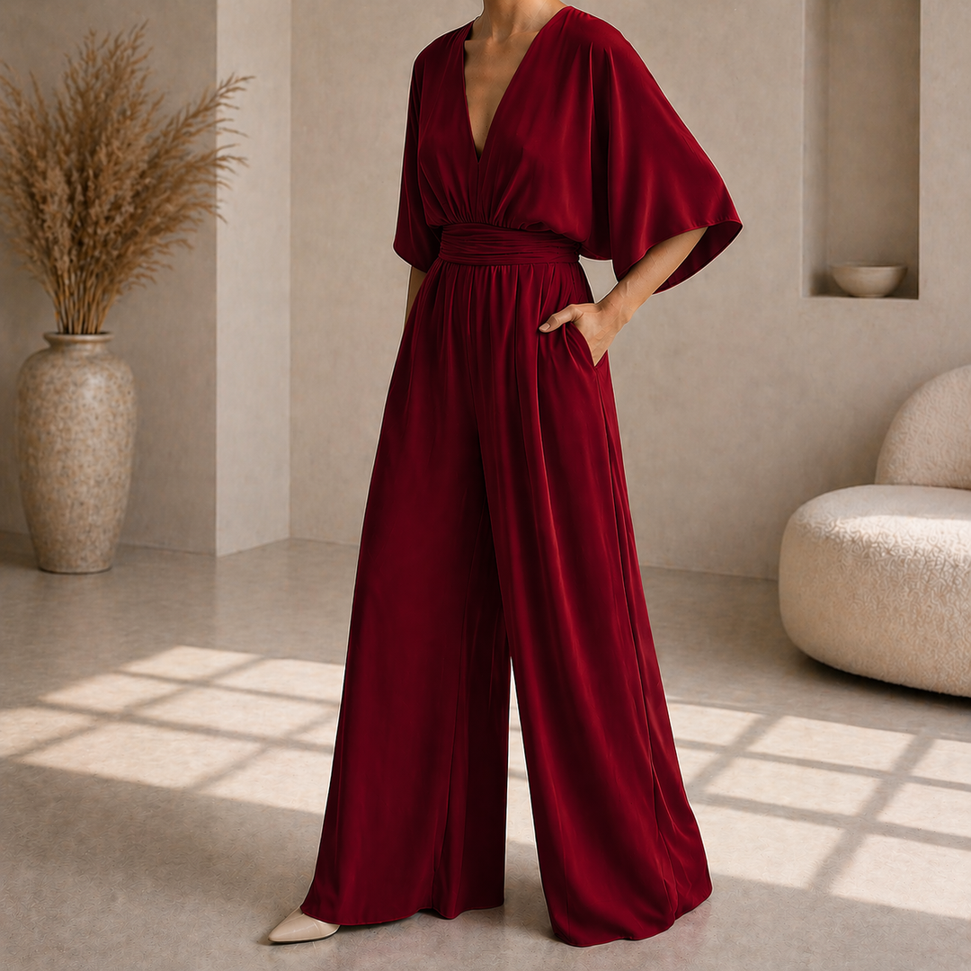 Women's V-Neck Wrap Jumpsuit - Chic and Fluid