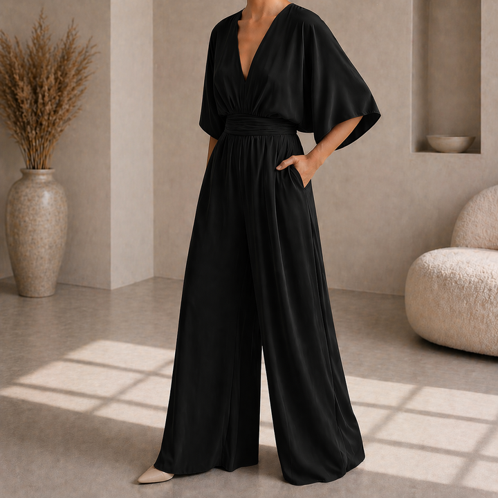Women's V-Neck Wrap Jumpsuit - Chic and Fluid