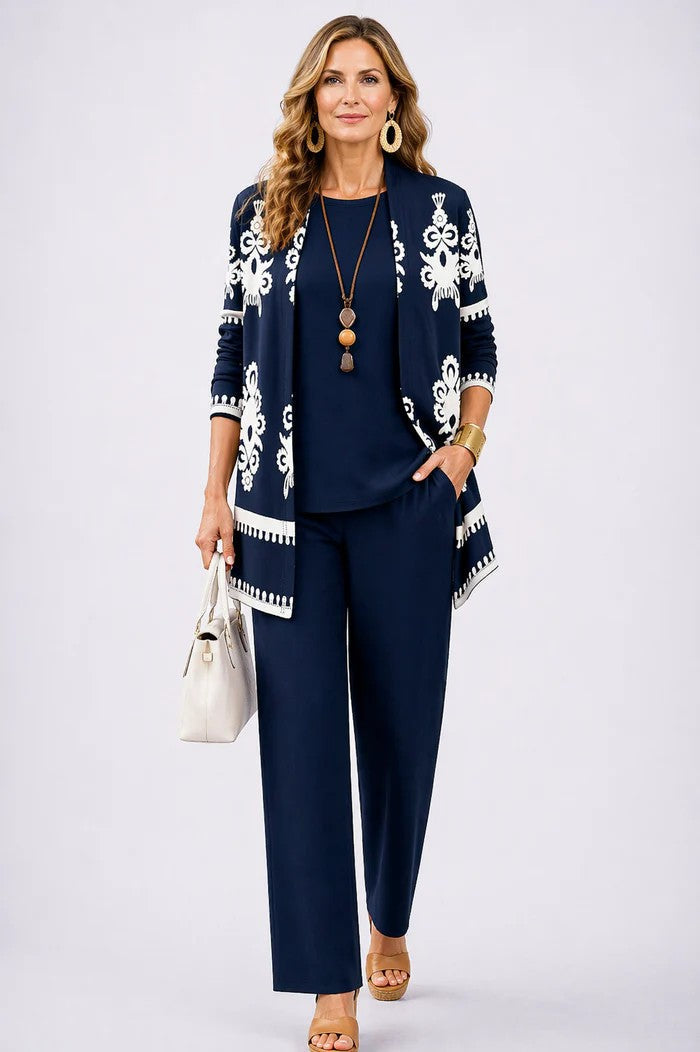 Sandra 3-piece set by Emma & Rose Cape Town, featuring stylish clothing pieces displayed on a model.