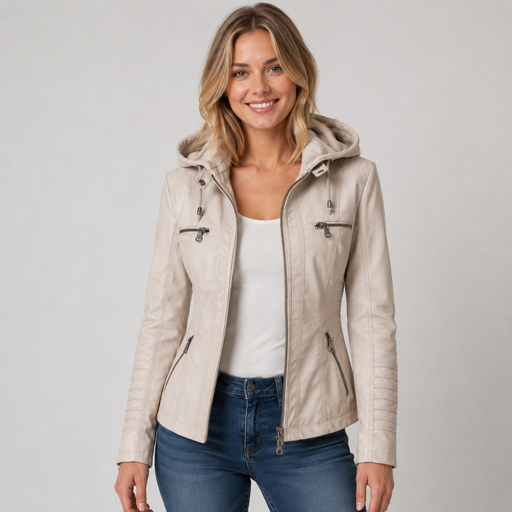 Women's Faux Leather Hooded Zip Jacket Montarello