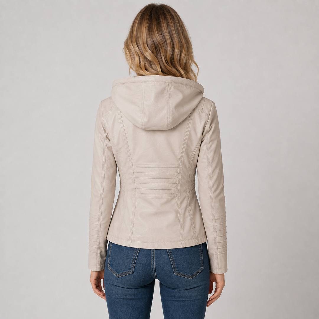 Women's Faux Leather Hooded Zip Jacket Montarello