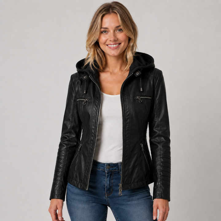 Women's Faux Leather Hooded Zip Jacket Montarello