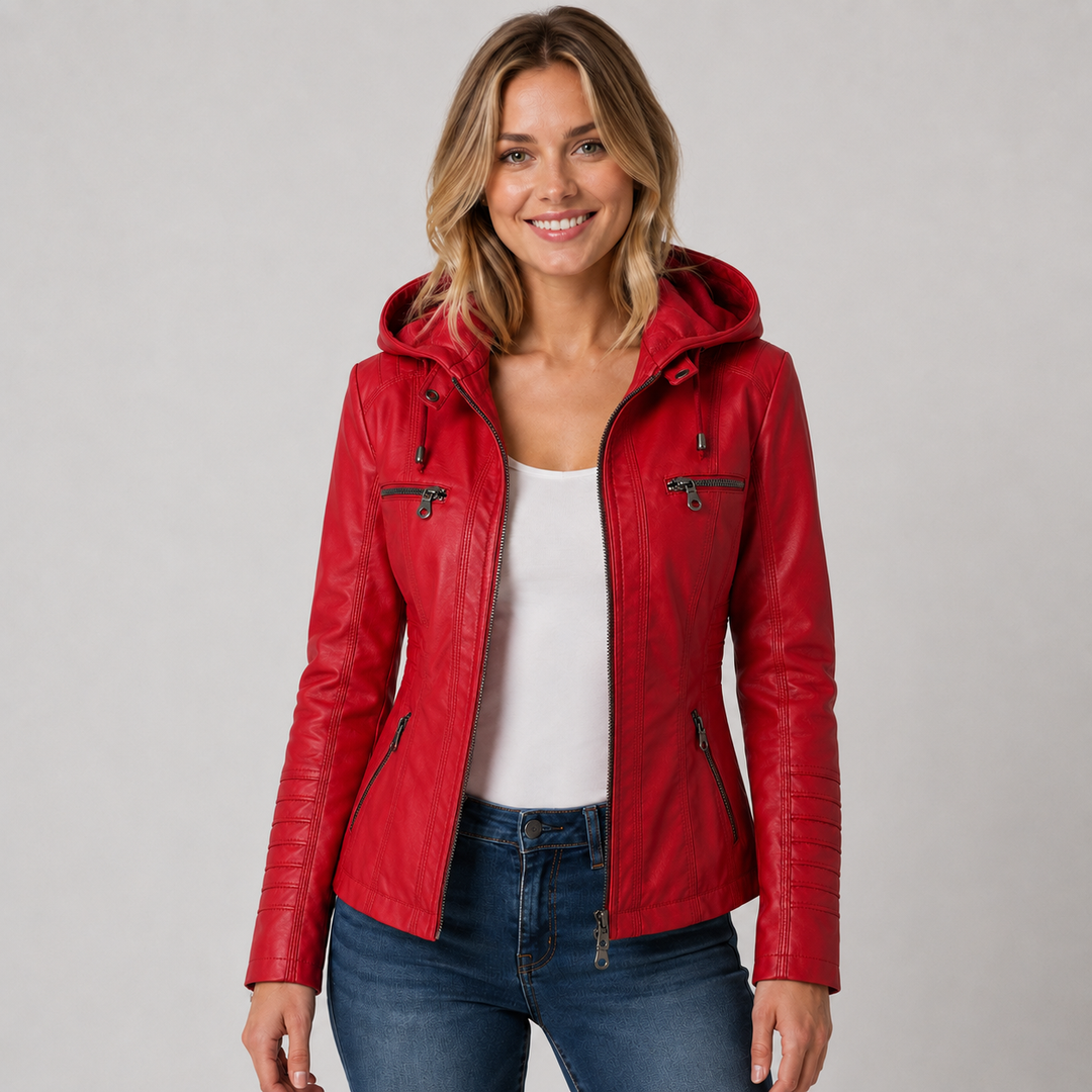 Women's Faux Leather Hooded Zip Jacket Montarello