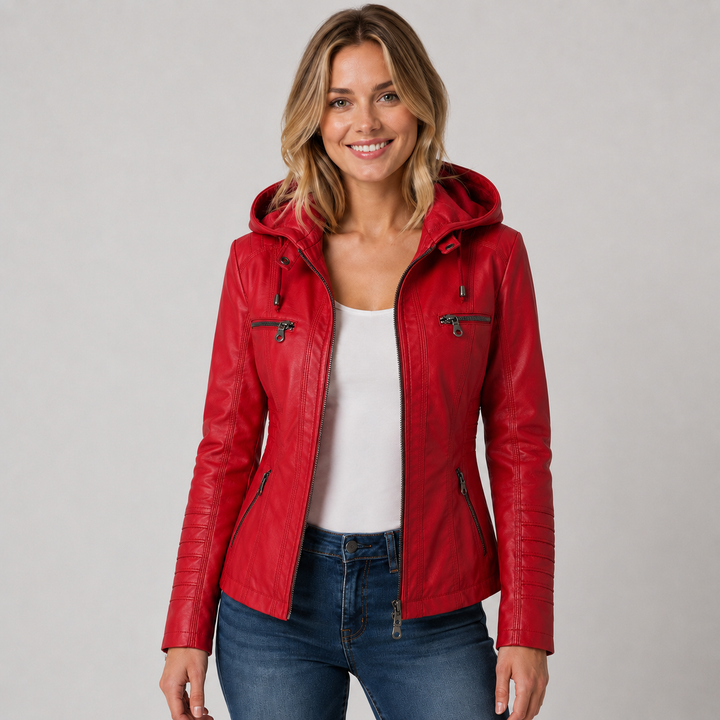 Women's Faux Leather Hooded Zip Jacket Montarello