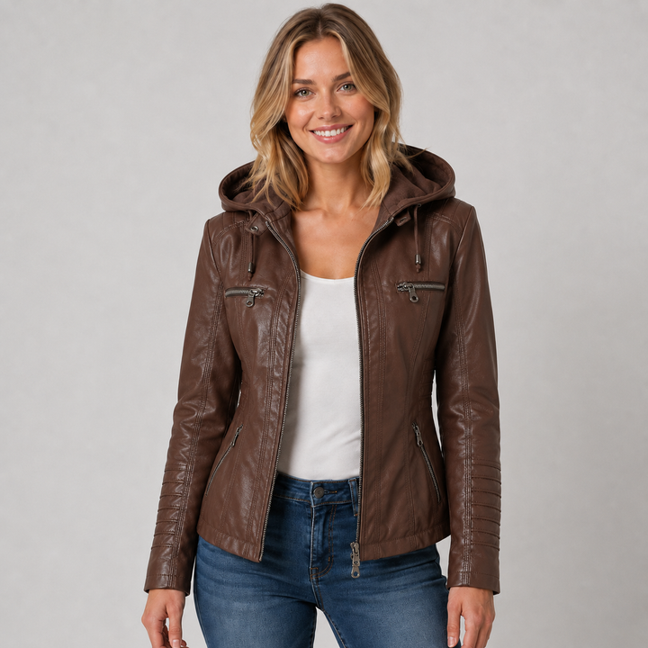 Women's Faux Leather Hooded Zip Jacket Montarello
