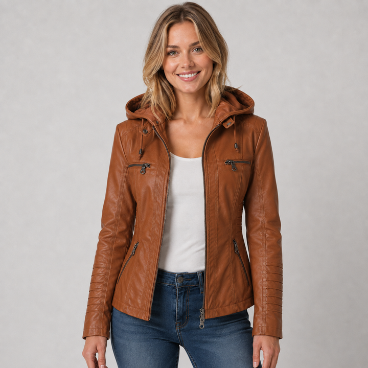 Women's Faux Leather Hooded Zip Jacket Montarello